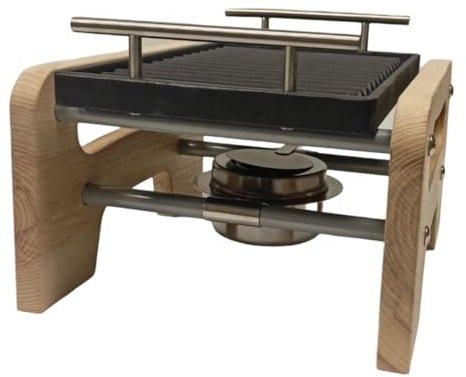 LUNA WAY CAST IRON - Bistecchiera in Ghisa Doppia Smaltatura | Uso su Fuoco Aperto e Cucine | Cottura Sana | Piastra 30x20 cm + Supporto + Scaldavivande