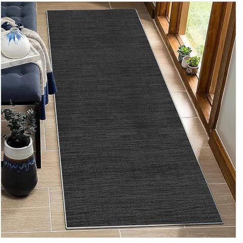 BORKOY Tappeto Multiuso 3 metri per Cucina e Corridoio Nero Astratto - Antiscivolo Lavabile con Base in Gomma, Design Moderno per Entrata, Lavanderia, Soggiorno e Zone Trafficate‌，40x300cm
