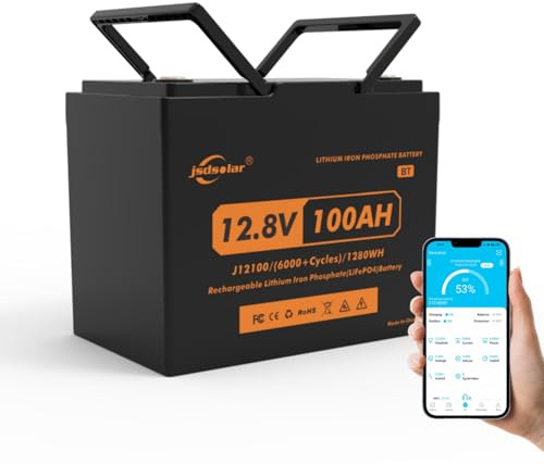 jsdsolar LiFePO4 100Ah 12V inkl. BMS Bluetooth Lithium Batterie Solarbatterie Akku Wohnmobil Solar Bootsbatterie USV