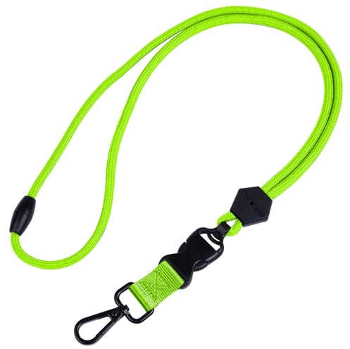 Wisdompro Cordon tour de cou de 58,5 cm - Cordon amovible avec fermeture de sécurité - Cordon avec mousqueton pour porte-carte d'identité et clés - Vert fluo