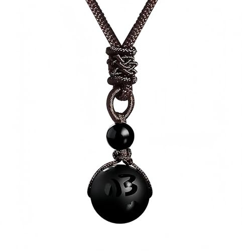Collier Pendentif de Protection en Obsidienne Dorée/Noire Naturelle 16/18mm – Pierre Énergétique Chakra, Amulette Porte-Bonheur Unisexe pour Homme & Femme, Cordon Tressé Réglable 20-35cm