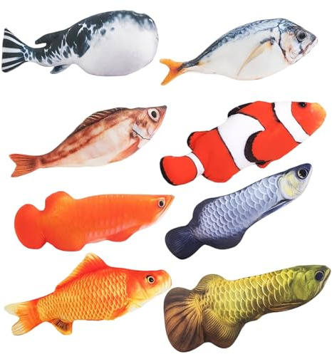 JazRvr Katzenminze Spielzeug, Katzenspielzeug Fisch, Fisch Kuscheltier, 8-teiliges Set mit verschiedenen Fischarten, Spielzeug für Katzen zur Zahnreinigung und Unterhaltung, Ideal für Hauskatzen
