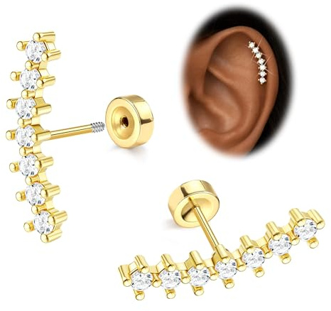 Morfetto Helix Piercings Chirurgenstahl Gold/Silver 16G - Flatback Medizinische Ohrstecker Hypoallergen 14K Vergoldet Chirurgenstahl Ohrringe Labret Tragus Conch Knorpel Piercing Ohr für Damen