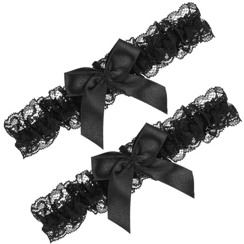 IANFAN Black Lace Garter, 2 PCS Adjustable 14.2–25.6in Thigh black garters for thigh With Bow, Sexy Bridal Garter Belt For Bride, Wedding, Party, Girls Gifts