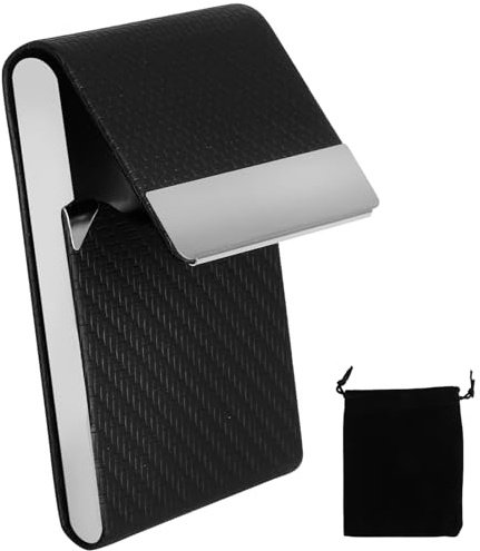 FIUTEKO Tarjetero de visita de cuero PU, estuche profesional de acero inoxidable, tarjetero metálico, porta tarjetas con cierre magnético para viajes y trabajo – Negro