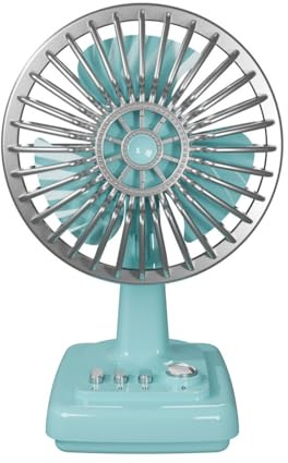 TSMORY Ventilador de escritorio pequeño de aleación retro recargable por USB, 3 velocidades, portátil, vintage, ventilador de escritorio con rejilla de metal, ventilador de alimentación USB