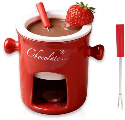 Schokofondue-Topf-Set, 280ml Schoko Fondue Tasse mit Teelicht und Gabeln, Keramik Schoko Fondueset, Schokoladenfondue Becher zum Schmelzen, Mini Fondue Set für Haus, Restaurant, Urlaubsfeiern, Café