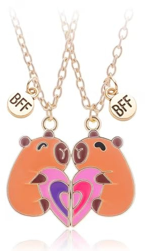 Kanfyyl 2pcs Capybara Friendship Necklace, Capybara Necklace, Pendant Necklace, Heart Necklace, Capybara Gifts for Women Fashion Jewellery Gift