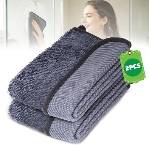 YIGAARUI Magic Cloth-2pcs Super Absorbent Microfiber Bath Wipe Bathroom Magic Cleaning Cloths Microfibre Cleaning Wipe for Removing Water Shiny Twisted Cloth (2)