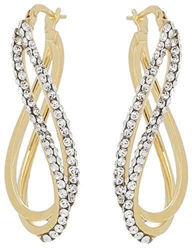 DelPia, Boucle D'oreille 2begold Or 18kt Argent Sterling 925 Modèl Dea Senia avec Cristaux, Jaune