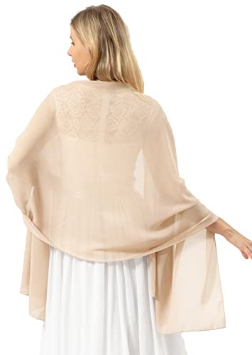 Bridesmay Damen Halstuch Sommer Schal Festliche Stola für Abendkleid Hochzeit Chiffon Silk Scarf Champagne S