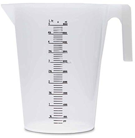 Messbecher PP 5 l transparent Ausgießer für Schmierstoffe, Chemikalien, Felgenreiniger und auch Lebensmittelecht