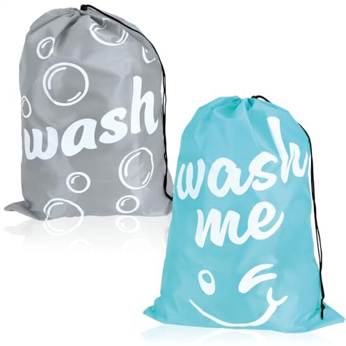 COM-FOUR® 2X Borsa per Biancheria da Viaggio - Borsa per Biancheria Pieghevole per Biancheria Sporca - Raccoglitore per Biancheria con Coulisse - 69 x 50 cm (02 pezzi - turchese/grigio)