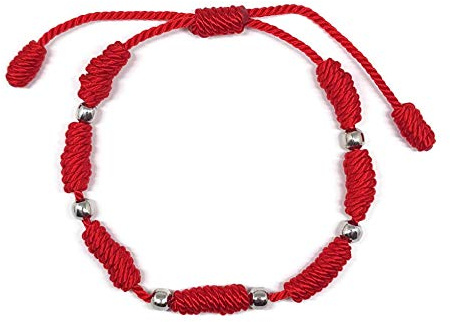 MYSTIC JEWELS By Dalia – Kabbalah Bracelet – 7 Knots of Red Thread with Balls – Unisex – Adjustable – Eye Protection – Good Luck – Good Luck