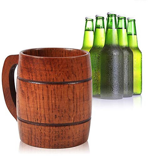 Regun Tasse de bière, la bière pratique en bois Lait Café Tasse de thé à la main Accueil Bar Timbale avec poignée (1pc / paquet)