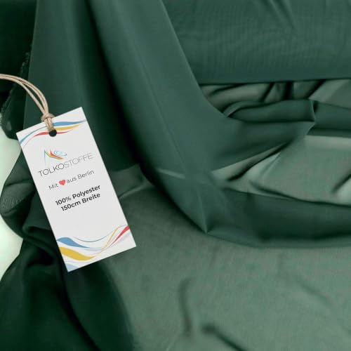 TOLKO Chiffon Stoff Meterware für Rock Bluse Tücher | Halb transparent knitterarm weich fallend | leicht wie Tüll Voile | Dekostoff für Gardine Vorhang Sichtschutz Stoffe zum Nähen Meterware (Grün)