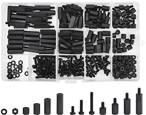 ANTHYTA 260 Stück Nylon Schrauben Mutter M3 Abstandshalter Platine Männlich Weiblich Schwarze Schraubenmutter Nylon Hex Spacer mit Kunststoffbox Schraube Mutter Standoffs Sortiment Kit für Reparatur