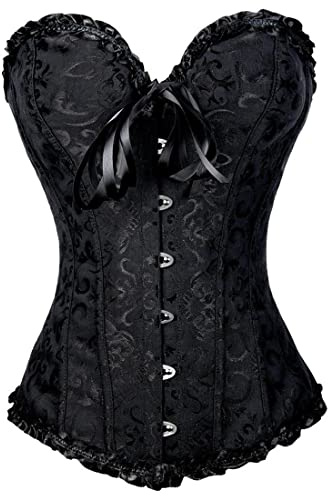 AISOO Corsetto per Donne, Bustino Shapewear Lingerie, Corpetto in Pizzo Push Up per la Vita Corsetto Nero Donna Corsetti Stringivita Pizzo Gothic Costume Halloween Curvy Steampunk Corpetto Modellante