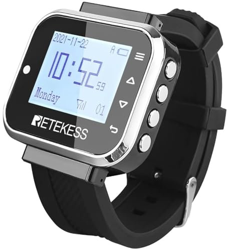 Retekess TD110 Restaurant Bipeur, Récepteur de Montre, 8 Langues, 300mAh Batterie Intégrée, 72 Heures Temps de Veille, Sonnettes pour Restaurant, Bar