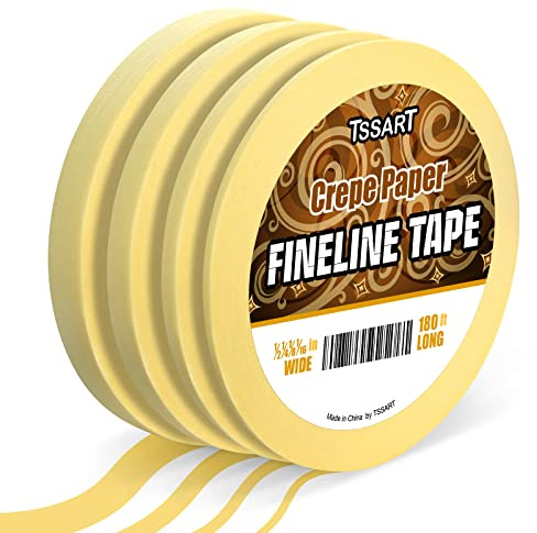 TSSART 4 Rolls Fine Line Tape - Medium Tack Pinstripe Tape, Fineline Masking Tape in 1/16, 1/8, 1/4 and 1/2 Inch Wide x 60 Yard Long, Painters Masking Tape for DIY Car Auto Paint Art