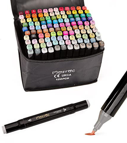 Mosrac Pennarelli Punta Marcatori artistici Pennello Marker ad alcool 121 colori Pennarelli artistici Penna artistica professionale Dual Tips indelebile（non free flowing mark pen）