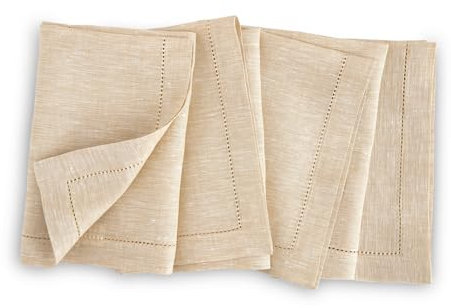 Solino Home Leinenservietten, 4 Stück, Hohlsaum, 100 % reines Leinen, Champagnerbeige, Dinnerservietten, Stoff, 50,8 x 50,8 cm, für Herbst, Erntedankfest, Weihnachten, Urlaub, Mailand, handgefertigt