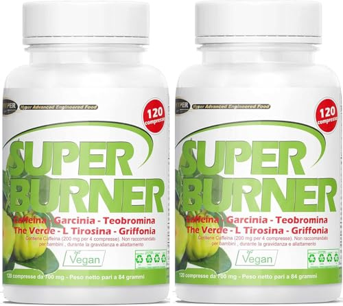 Hyper New Super Burner Integratore Brucia Grassi 2x120 CPR - Integratore Perdita di Peso, Termogenico, Stimola il Metabolismo - Drenante, Dimagrante con Cardo Mariano, Berberina, Caffeina e The verde