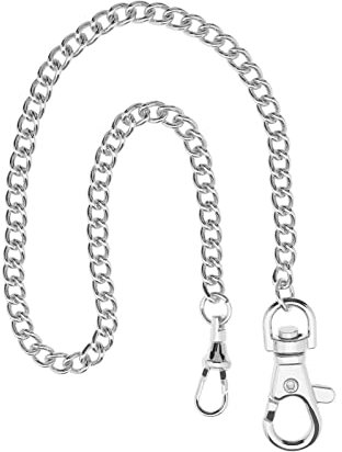 OTOTEC Catena per orologio da tasca, catena per gilet Albert con chiusura a moschettone, cinturino a catena per orologio da appendere con placcatura in metallo classico da 14,5 pollici, argento