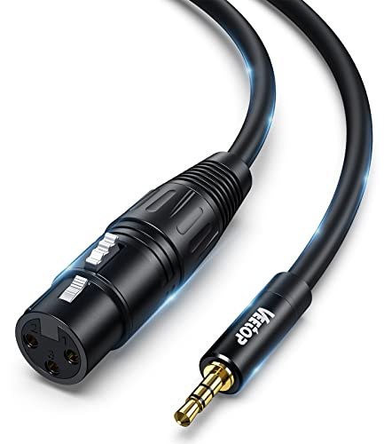 2m 3.5mm to xlr Microphone Cable Veetop XLR Female to 3.5mm mini Jack TRS Balanced Audio Stereo Cable 1/8 inch to XLR 3 Pin Interconnect Cable for Laptop, DSLR Camera, Sound, DV