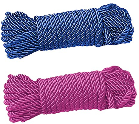 2 Pack of 32 feet 8mm(1/3inch) Diameter Soft Nylon Rope Solid Braided Twisted Ropes,10m Durable and Strong All Purpose Twine Cord Rope String (Blue and Pink Ropes)