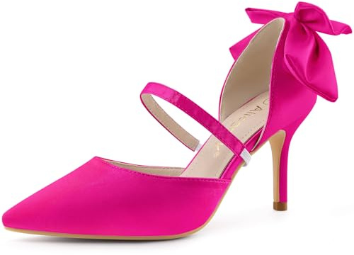 Allegra K Women's Pointed Toe Bow Satin Stiletto Heels Pumps | Pointed toe stiletto pumps with bow detail. Padded insole for comfort. Non-slip outsole. Party & office ready.