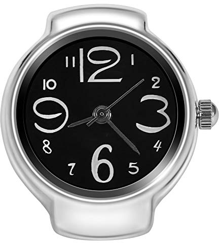 Montre à anneau en acier inoxydable - Montre ronde créative ronde avec chiffres romains - Pour homme et femme - Noir