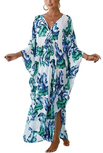 XIAOCILAO Robe Longue Caftan Boho Maillot De Bain Plage Peignoirs De Protection Femme avec Col V Kaftan Maxi Bohème Longue Grande Taille Cache Maillot de Bain Plage