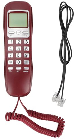 Flash per Telefono con Filo, Display Piccolo Telefono LCD con Ricomposizione di Rete Fissa Cablata per L'home Office Bianco (Rosso)