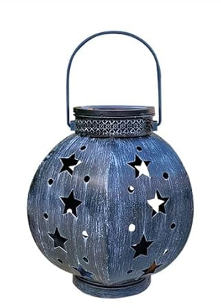 Solarlaterne für Außen Wasserdicht Garten Laternen Hängend Solarlampen LED Vintage Solar Laterne Outdoor Metall Solarleuchten Gartenlaterne für Gehweg Patio Terrasse Balkon Rasen Hof (Dunkelblau)
