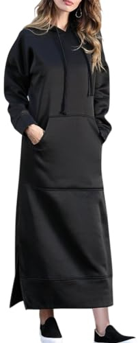 Minetom Femme Sweat à Capuche Longue Hoodie Casual Automne Hiver Chaud Pull Manches Longues Sweat-Shirt Pullover Maxi Robe Sweatshirt A Noir 3XL