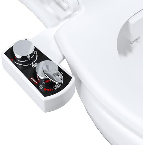 Hibbent Accesorio de asiento de inodoro bidet, bidet pulverizador caliente y frío mecánico no eléctrico, doble boquilla autolimpiante, bidet de rociador de agua fresca para inodoro