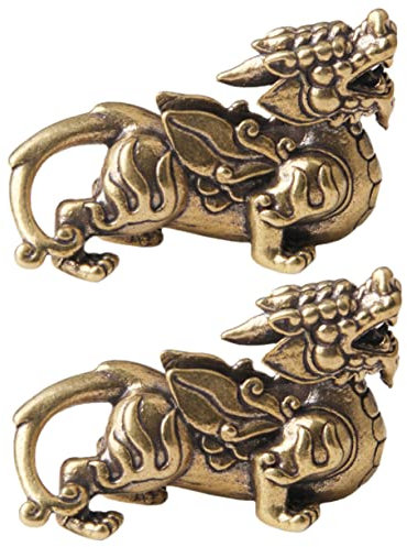 MAGICLULU 2st Kirin Desktop-Dekoration Messing Golddekor FOO-Hunde-statuen Goldene - -statuen Feng-Shui-Statue Retro-wohndekoration Kylin-Modell Figur Esstisch Dekorationen
