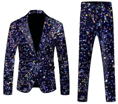 Anzug Herren 2 Teilig Sets Disco Outfit Glitzer Jacke und Hose Metallic Glänzende Pailletten Anzüge für Discokugel Party Karneval Kustüm Discokugel Hochzeit Mottoparty Disco-Anzug 80er Jahre Outfit
