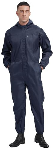MSemis Herren Langarm Arbeitsoverall Druckknopf Kapuzen-Coverall Einteiler Jumpsuit Latzhose Ganzkörperanzug mit Große Taschen Arbeitsanzug Navy blau L