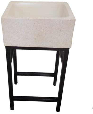 LAVANDINO DA ESTERNO IN GRANIGLIA DI MARMO BiIANCO BOTTICINO 45 x 35 x H87 CM, CON STRUTTURA IN FERRO ZINCATO E VERNICIATO