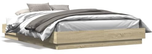 Tidyard Bettgestell Futonbett Bett Holz Doppelbett/Einzelbett Bettgestell Futonbetten Komfortbett Bettrahmen Schlafzimmerbett Sonoma-Eiche 140x200 cm Holzwerkstoffn