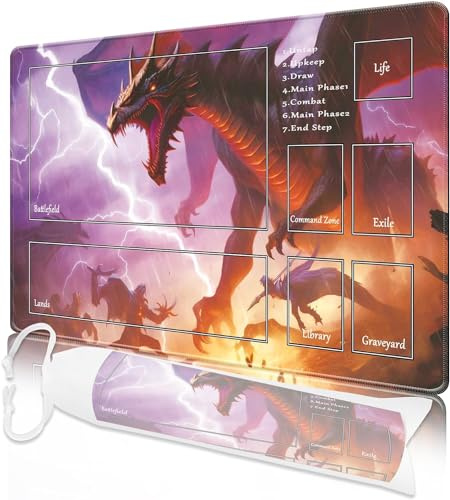Tapis de jeu MTG, 61 cm x 35,6 cm Tapis de jeu MTG TCG avec bords cousus Impression HD Tapis de jeu pour jeux de cartes Tapis de jeu antidérapant avec sac de rangement Tapis de combat Dragon