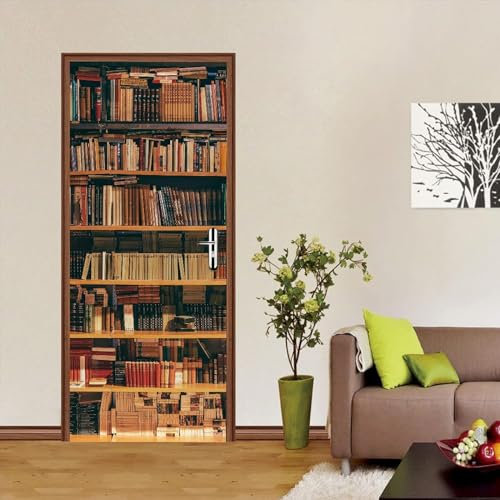 Türtapete Selbstklebend 77x200 cm Türfolie Selbstklebend Bücherregal Türaufkleber Türposter Bücherregal Türsticker Fototapete 3D Effekt für Schlafzimmer Wohnzimmer Küche A2936