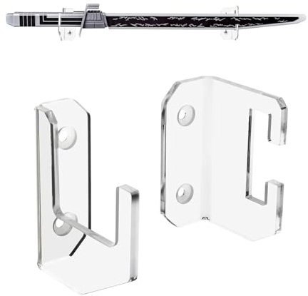 Tissting 1 Paar Schwerthalter Wand, Acryl Lichtschwertständer Wandhalterung Flacher Klinge Samurai Display Ständer für Sabre Tanto Rapier, Transparent with Expansionsrohre