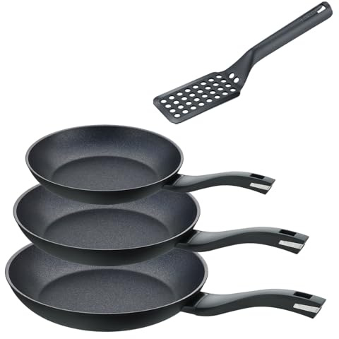 Berndes Pfannen Set Induction Enduro 4tlg. - frypan 20 cm, 24 cm & 28 cm – mit Pfannenwender - allherdtauglich - Bratpfanne mit extrem robuster 3-Schicht- Antihaftversiegelung – kratzfest - ohne PFAS