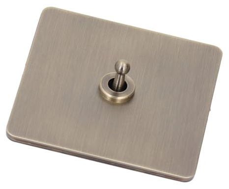 Fafeicy AC250V 1 Gang 2-Wege Kippschalter, Edelstahlplatte, Antik-Bronze-Textur, Einpolig, Wandmontage, 86 x 86 mm / 3,4 x 3,4 Zoll