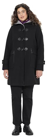 Ulla Popken Femme Grandes Tailles Duffle-Coat en Laine mélangée, Silhouette en A avec Capuche et Boutons Brandebourg Noir 46+ 820266100-46+