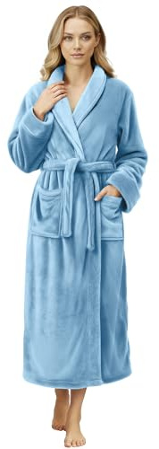 NY Threads Women's Dressing Gown Fleece Plush Soft Bathrobe Sleepwear House Coat, Light Blue, M