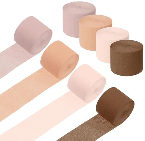 sourcing map 8 Rollen 199.9 m Krepppapier Luftschlangen Hochzeitsdeko Luftschlangen Party Dekoration für Hochzeit Valentinstag Festival Hintergrund Beige Hellrosa Hellbraun Braun